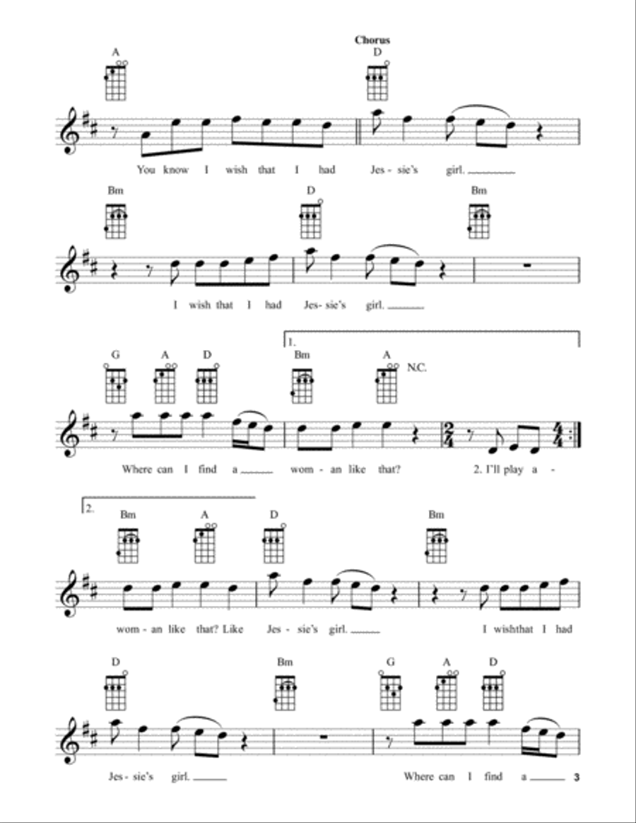 Jessie's Girl Ukulele scores gallery preview page 3