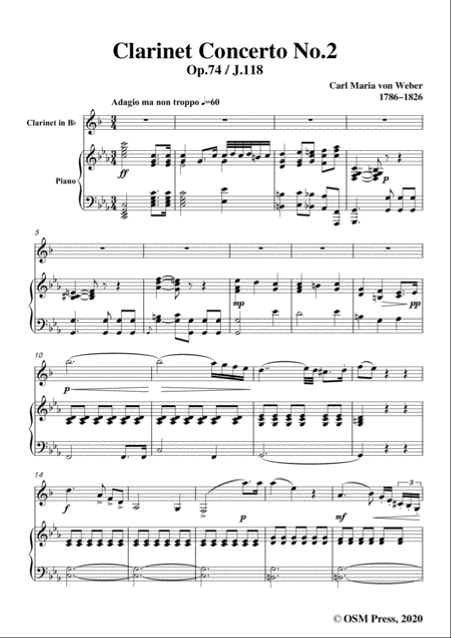Weber-Clarinet Concerto No.2,in E flat Major,Op.74,J.118,for Clarinet and Piano Clarinet Solo scores gallery preview page 3