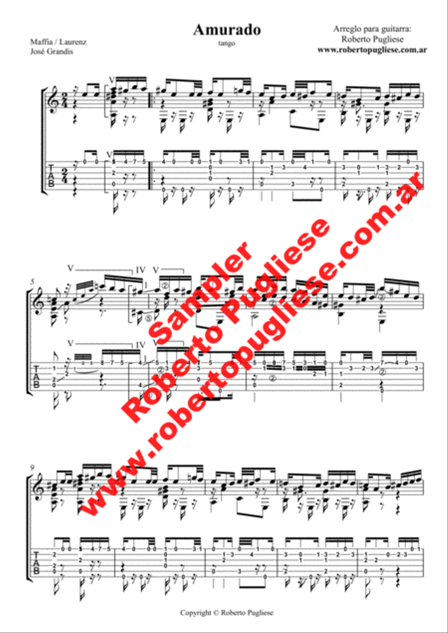 Amurado - Tango (Maffia - Laurenz - Grandis) Classical Guitar scores gallery preview page 4