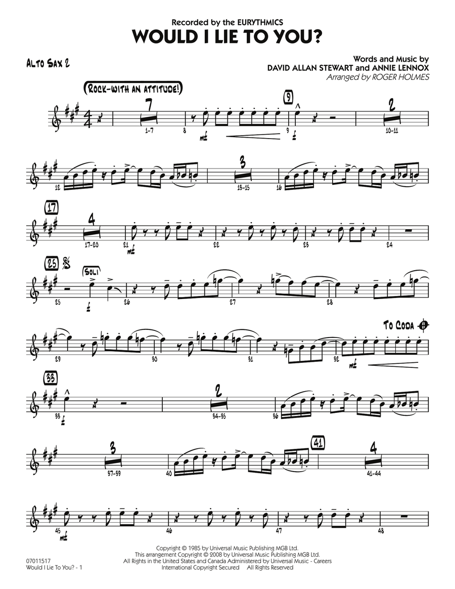 Would I Lie to You? - Alto Sax 2 Jazz Ensemble scores gallery preview page 1