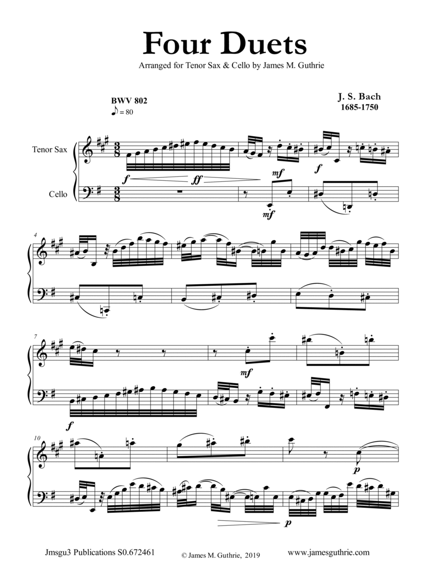 Bach: Four Duets for Tenor Sax & Cello image number null
