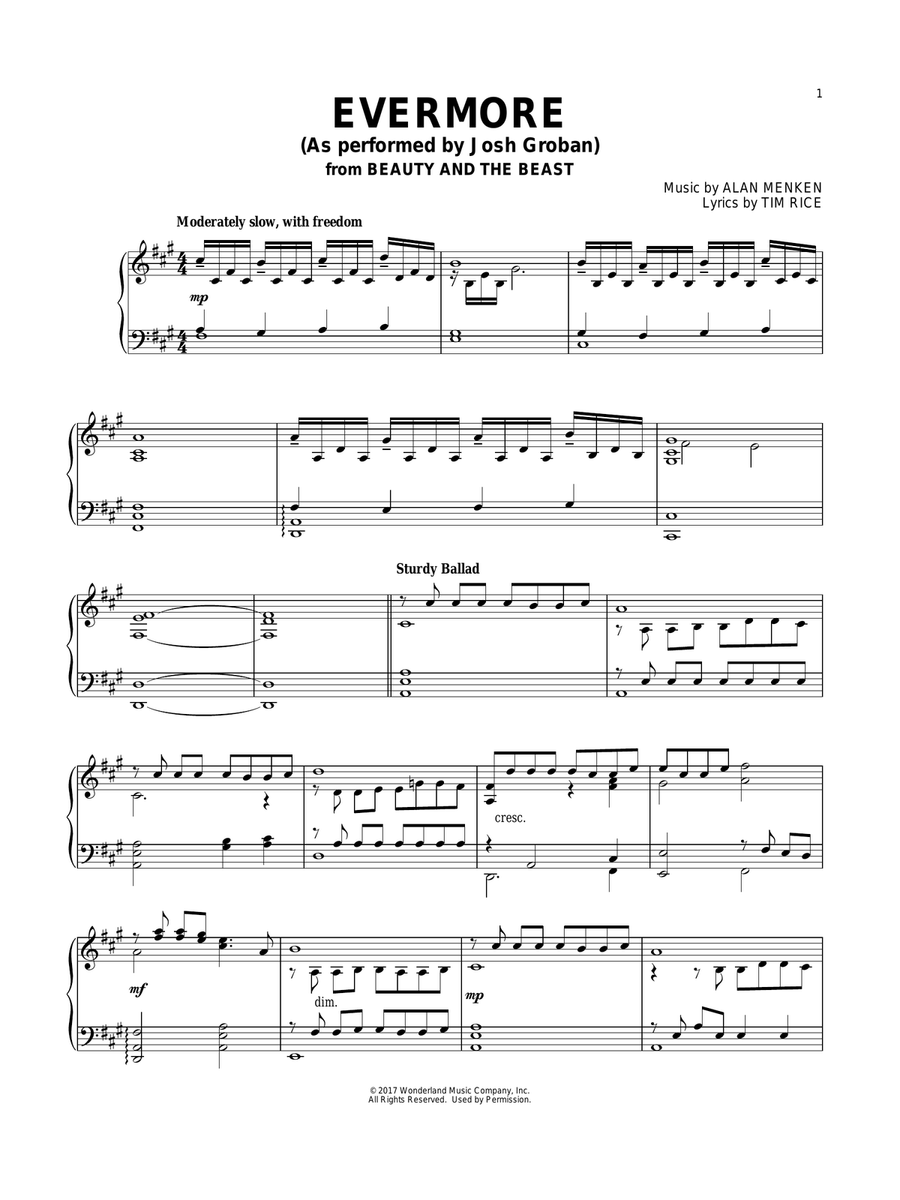 Evermore (from Beauty And The Beast) Piano Solo scores gallery preview page 1