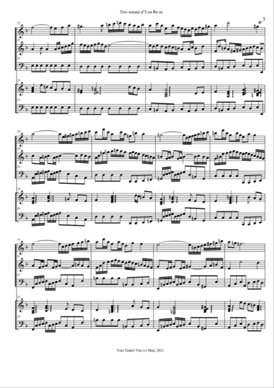 Trio sonata nº3 in D minor for flute, violin & cello or 2 violins & cello and basso continuo (SCORE Small Ensemble scores gallery preview page 3