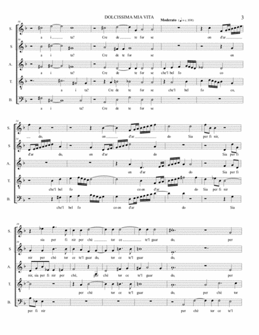 DOLCISSIMA MIA VITA - Gesualdo da Venosa - For SSATB Choir image number null