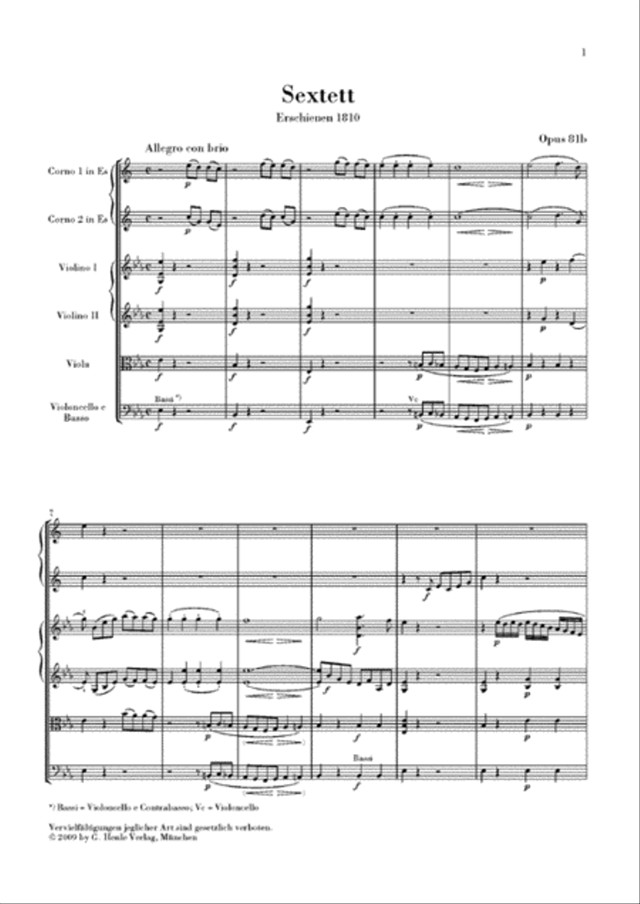 Sextet in E-flat Major, Op. 81b Horn scores gallery preview page 2