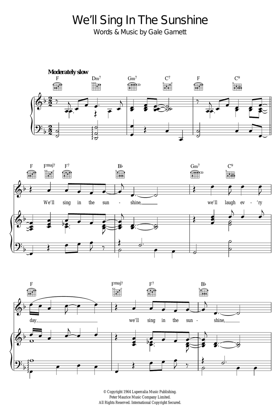We'll Sing In The Sunshine Piano, Vocal scores gallery preview page 1