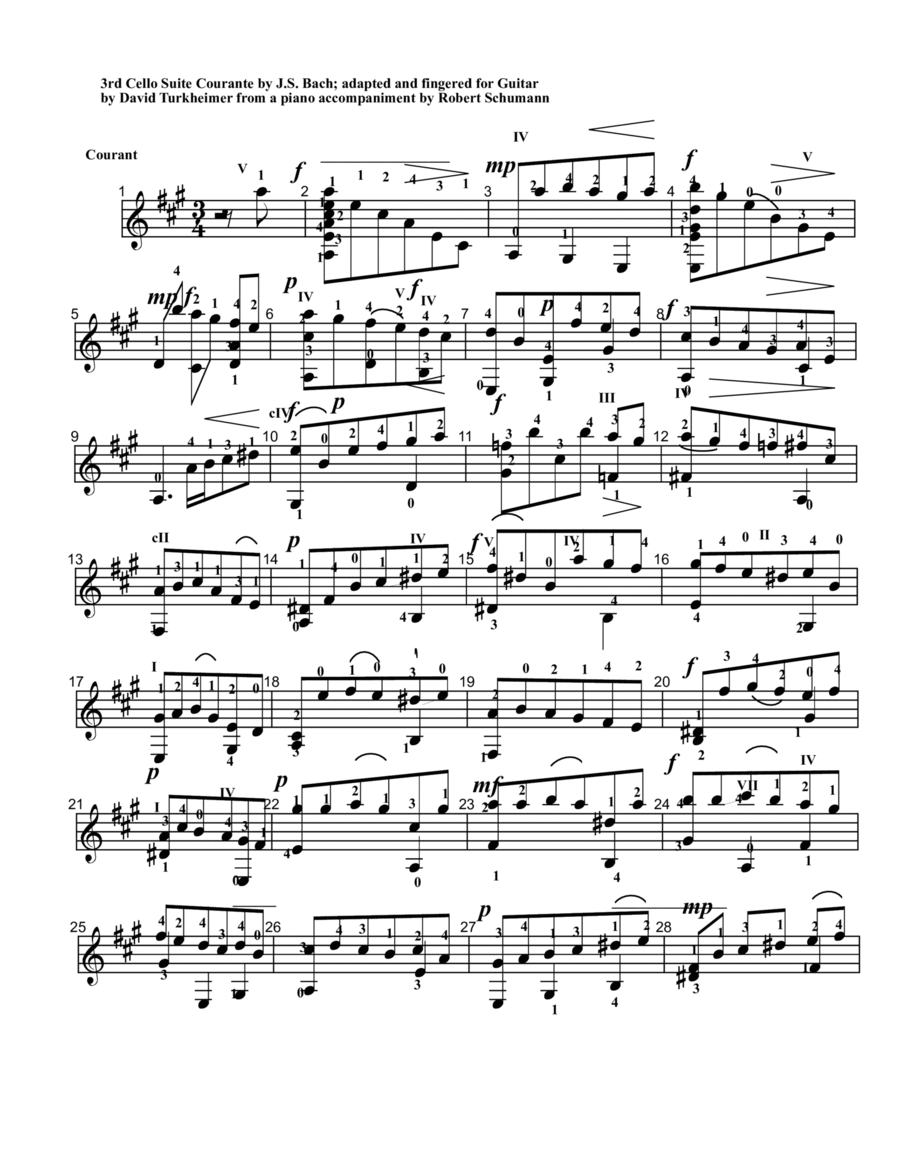 Cello suite 3 for guitar - Courante