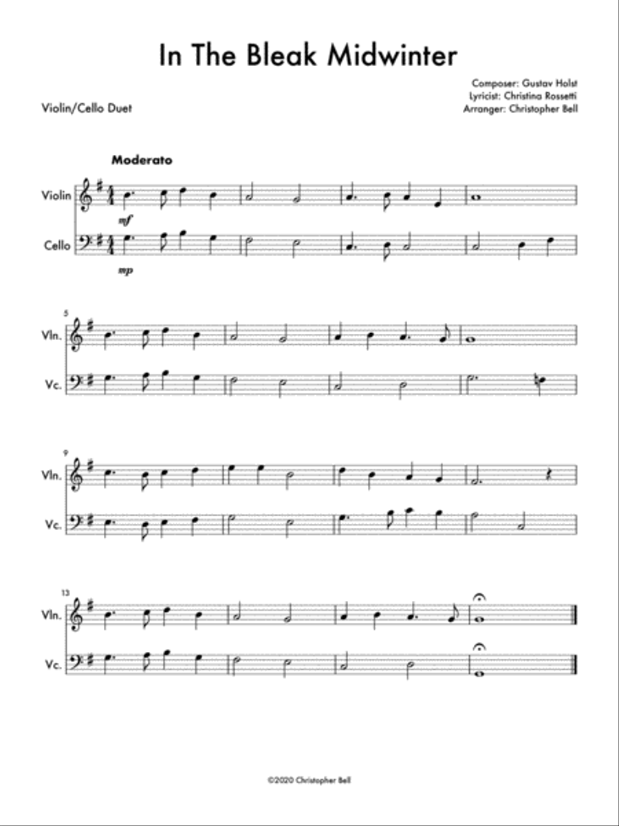 In The Bleak Midwinter (Violin/Cello Duet) String Duet scores gallery preview page 1