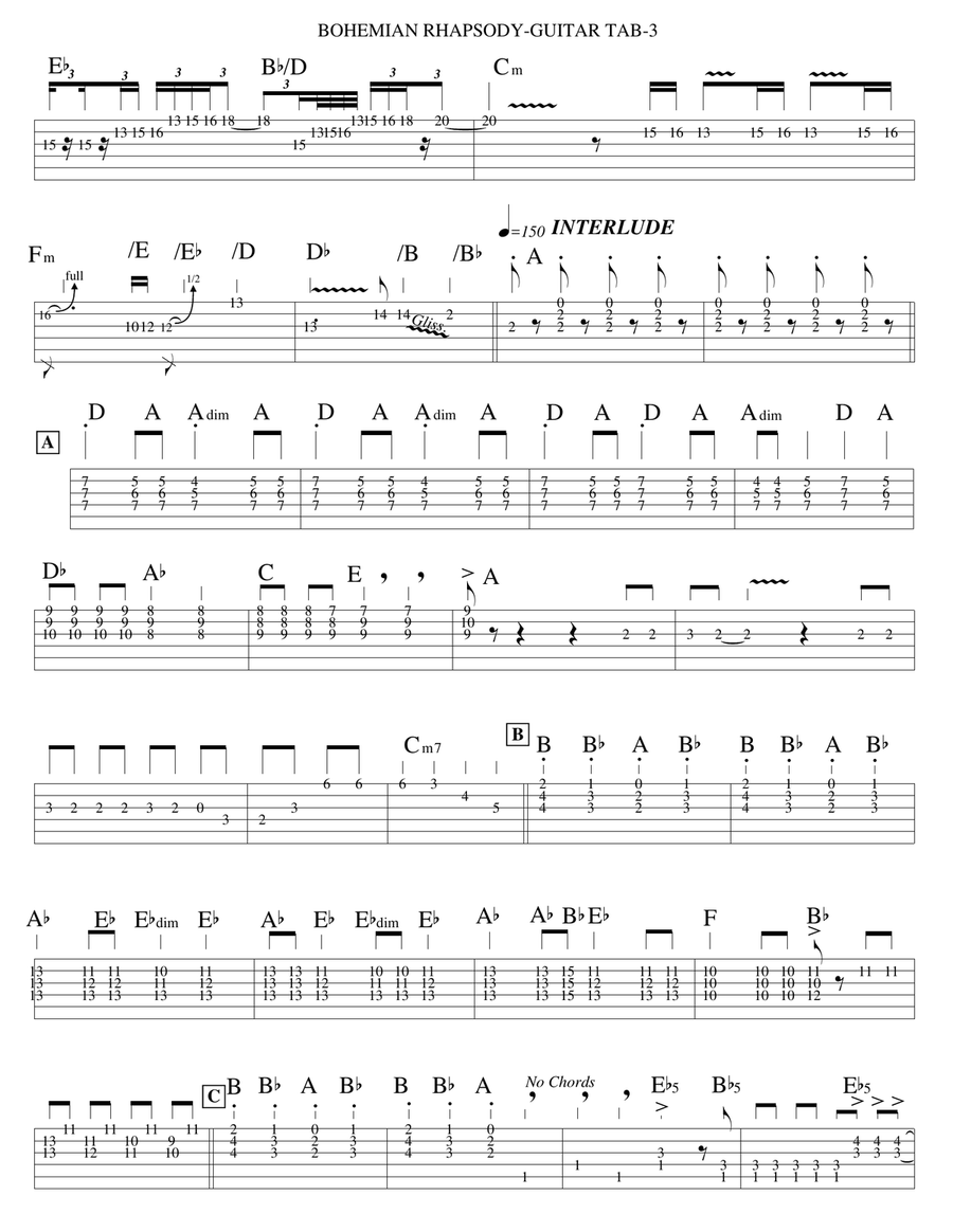 Bohemian Rhapsody Guitar Tablature scores gallery preview page 3