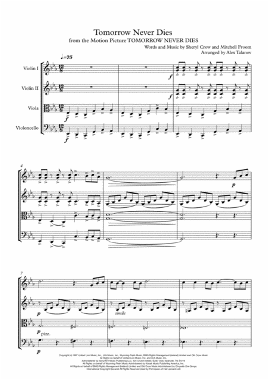 Tomorrow Never Dies from the Motion Picture TOMORROW NEVER DIES String Quartet scores gallery preview page 2