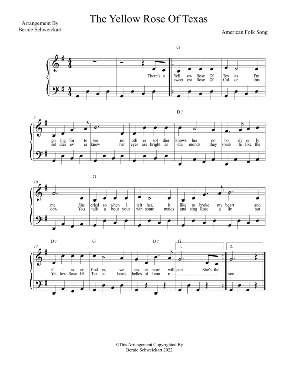 The Yellow Rose Of Texas A Cappella scores gallery preview page 1