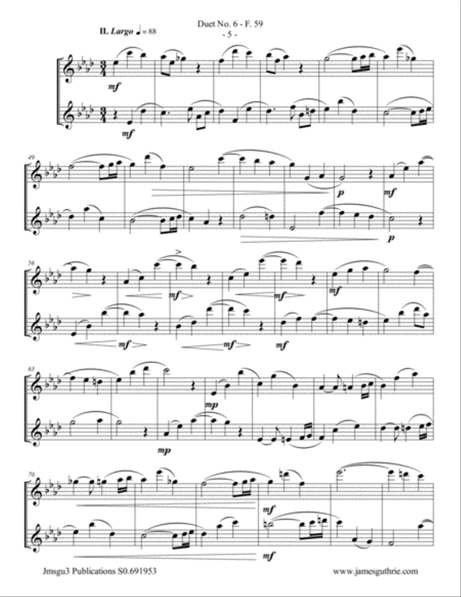 WF Bach: Duet No. 6 for Alto Flute Duo Flute Duet scores gallery preview page 5