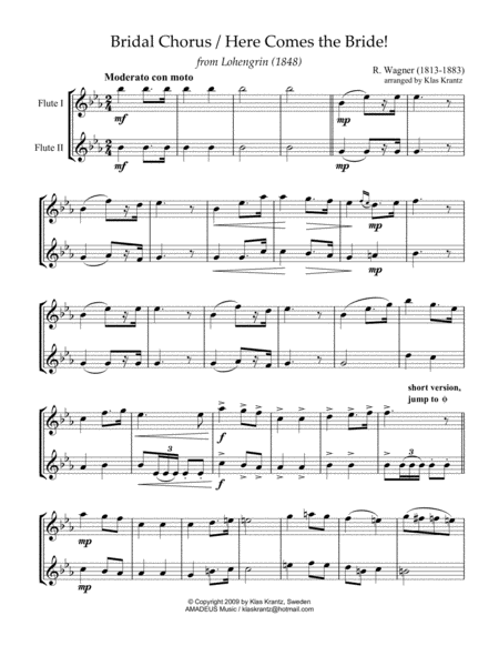 Bridal Chorus / Here Comes the Bride! for flute (violin) duet image number null