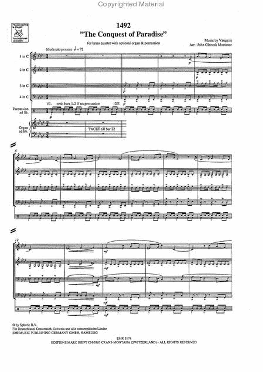 1492 The Conquest Of Paradise Brass Quartet scores gallery preview page 3