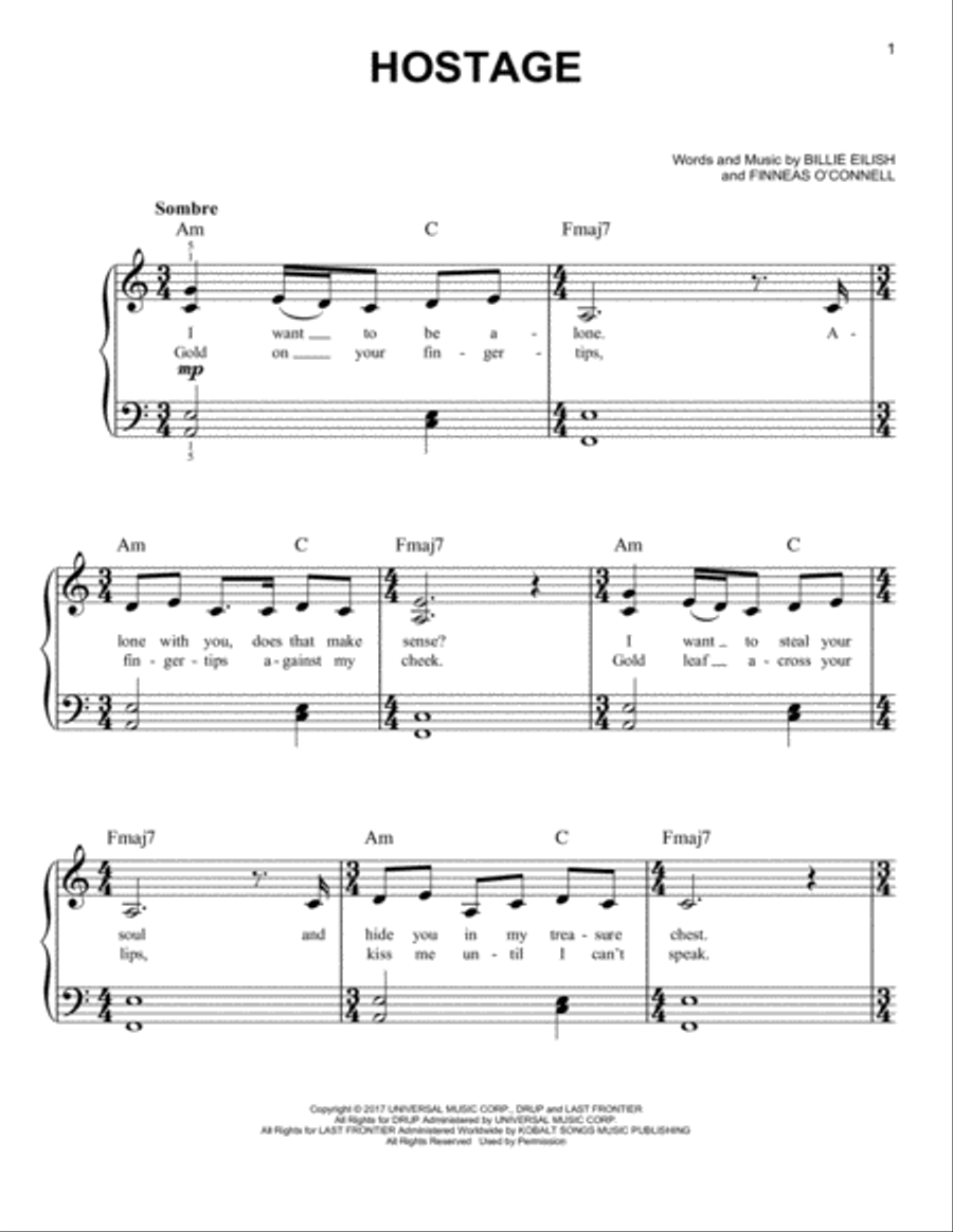 hostage Easy Piano scores gallery preview page 1