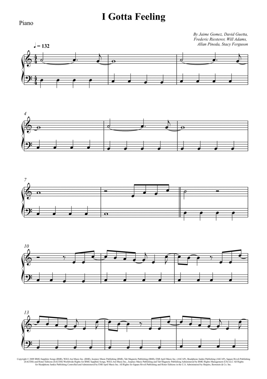 I Gotta Feeling Piano Solo scores gallery preview page 1
