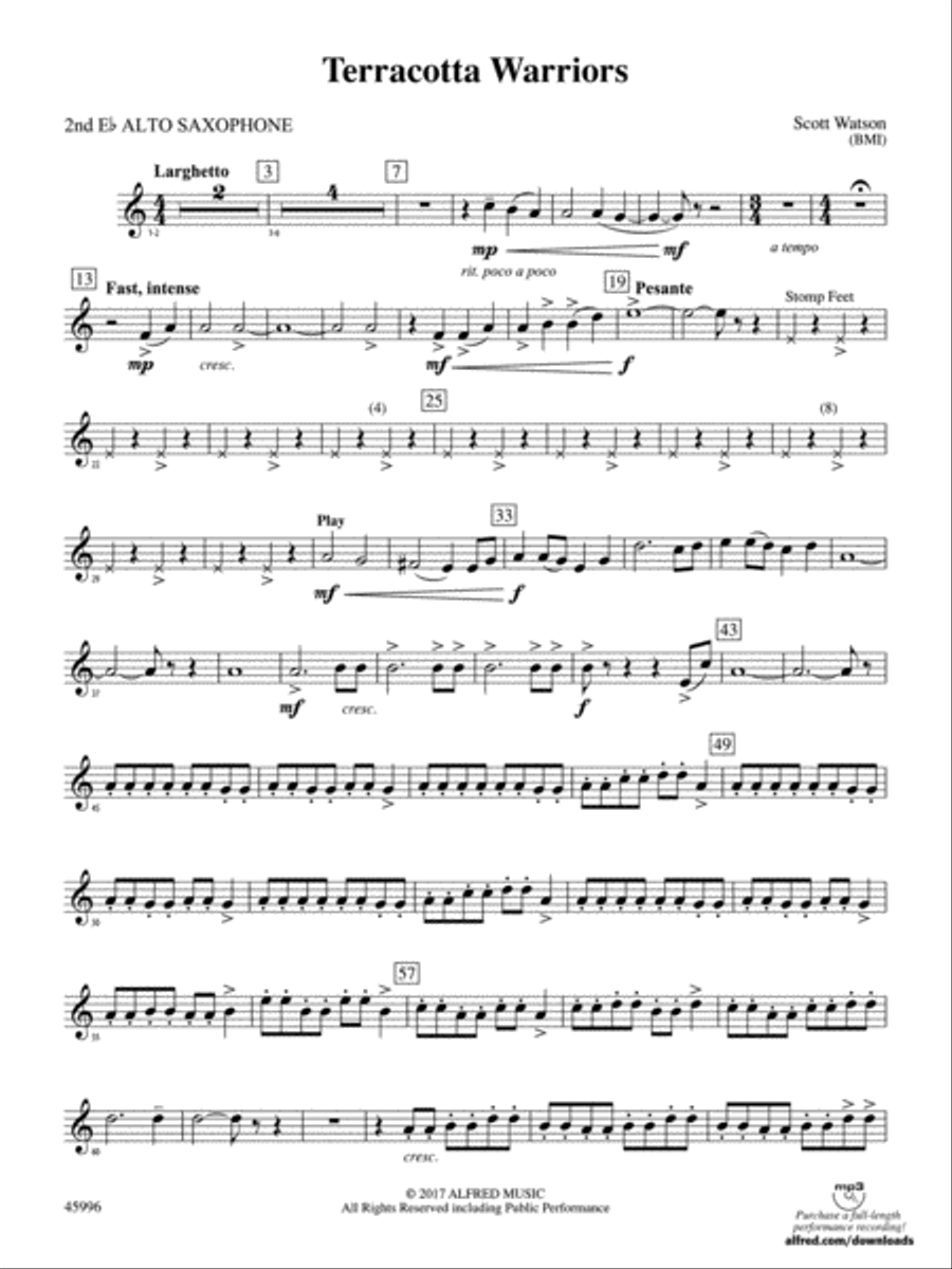 Terracotta Warriors: 2nd E-flat Alto Saxophone Concert Band scores gallery preview page 1