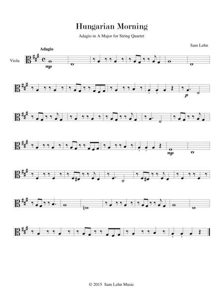 Hungarian Morning - Viola part (Adagio in A Major for String Quartet)