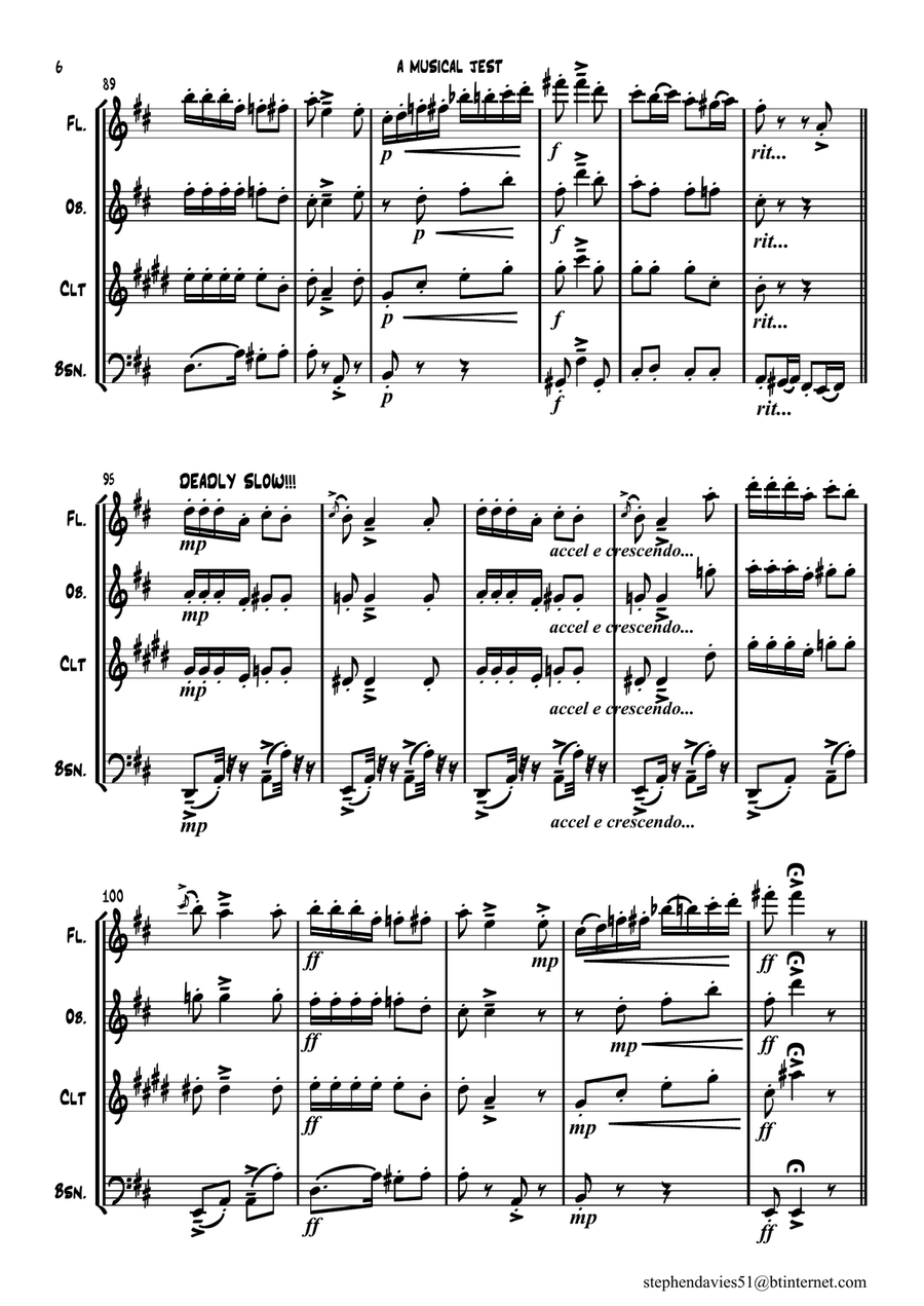 'A Musical Jest' By Alfredo D'ambrosio,Wind Quartet, a bit of fun for 4 players! Woodwind Quartet scores gallery preview page 6