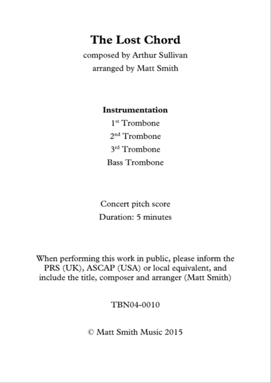 The Lost Chord by Arthur Sullivan - TROMBONE QUARTET Brass Quartet scores gallery preview page 2