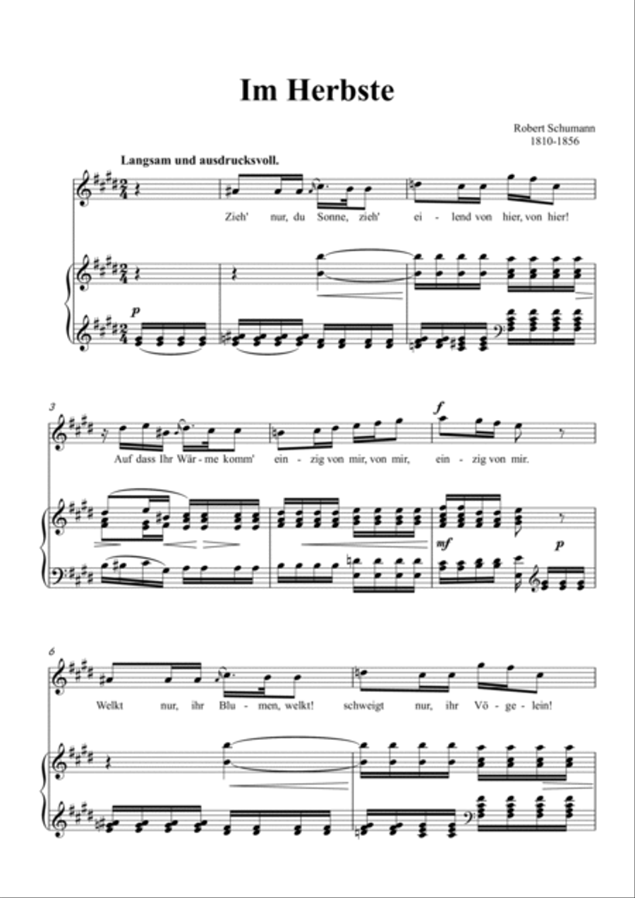 Schumann-Im Herbste in E Major for Voice and Piano Voice Solo scores gallery preview page 2