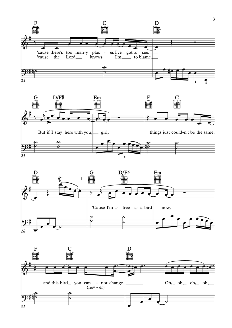 Free Bird Piano, Vocal scores gallery preview page 3
