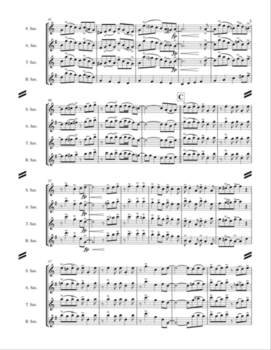 Jingle Bells (for Saxophone Quartet SATB or AATB) Saxophone Quartet scores gallery preview page 4
