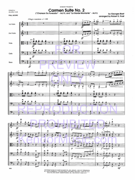 Carmen Suite No. 2 (Chanson Du Toreador, La Garde Montante) (Full Score)