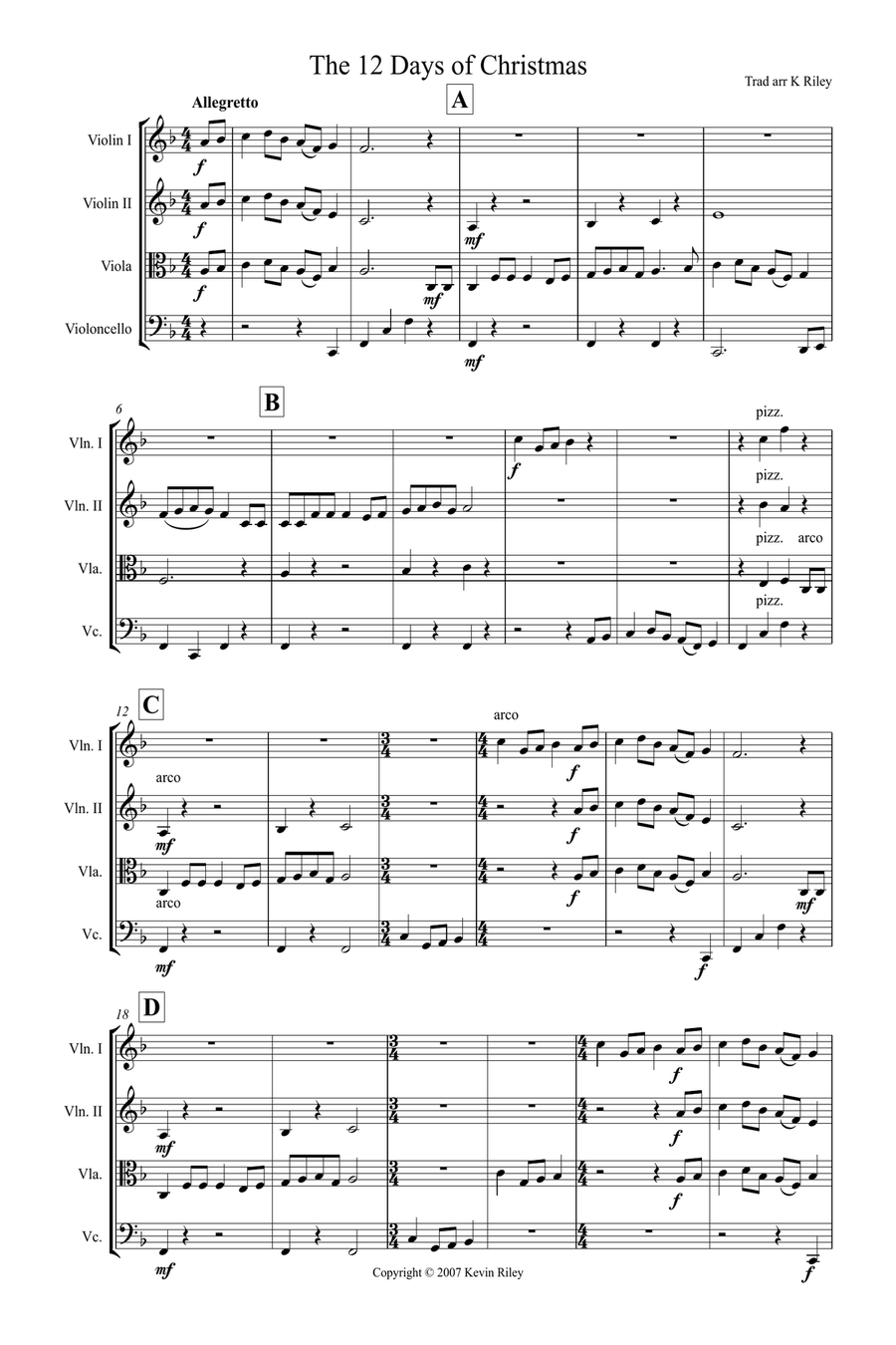 The 12 days of Christmas String Quartet scores gallery preview page 1