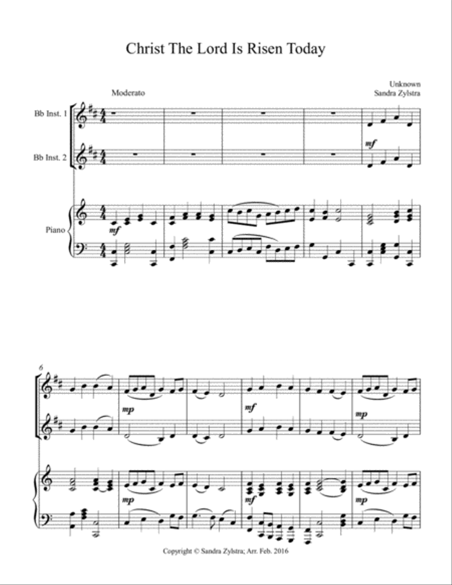 Christ The Lord Is Risen Today (treble Bb instrument duet) Piano scores gallery preview page 2
