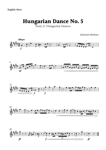 Hungarian Dance No. 5 by Brahms for English Horn Solo image number null