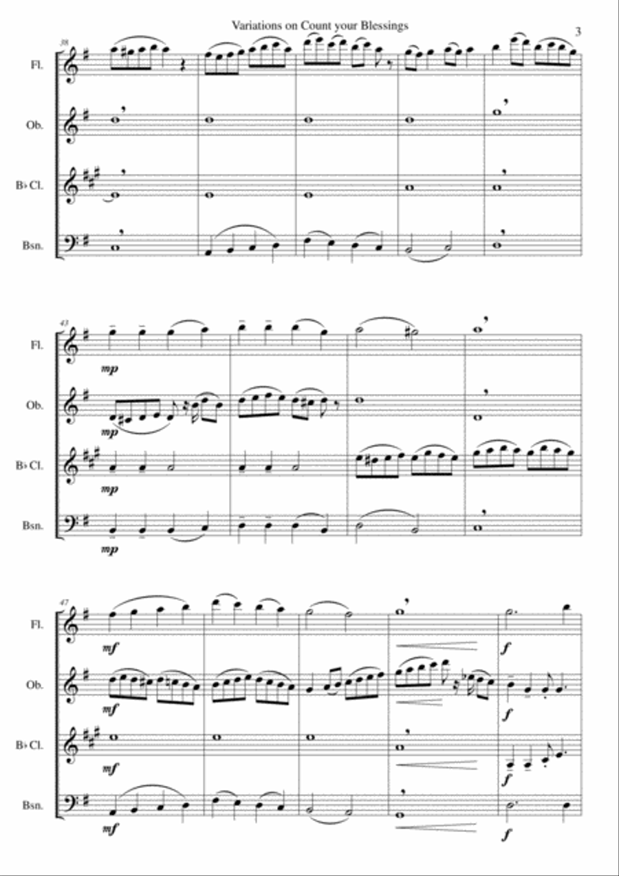 Variations on Count your Blessings for wind quartet Woodwind Quartet scores gallery preview page 3