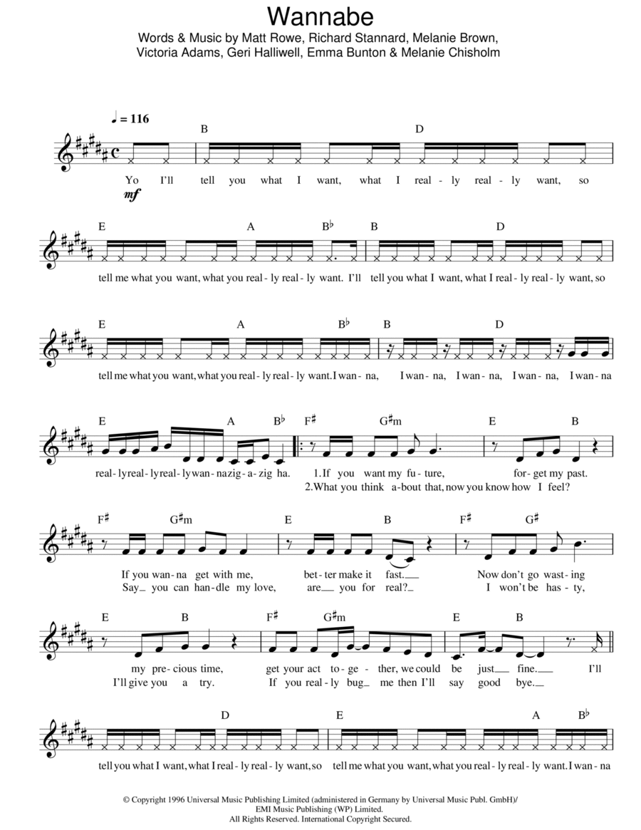 Wannabe Piano scores gallery preview page 1