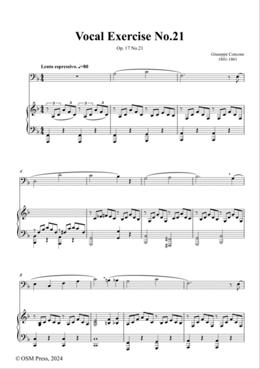 G. Concone-Vocal Exercise No.21,for Contralto(or Bass) and Piano Piano scores gallery preview page 2