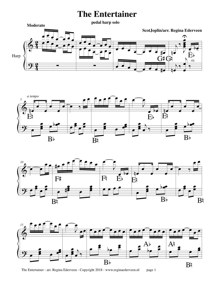 The Entertainer - pedal harp solo Pedal Harp scores gallery preview page 1