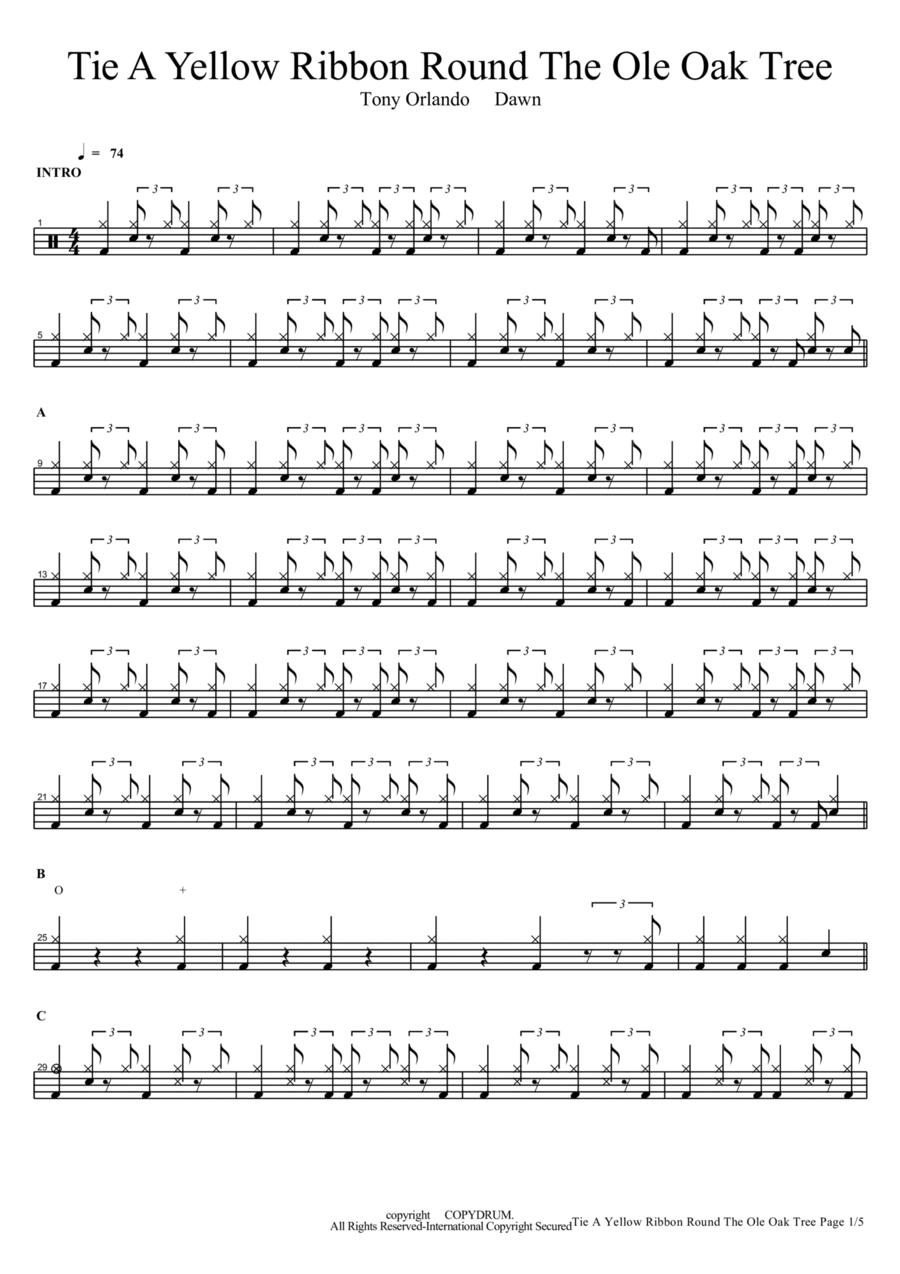 Tie A Yellow Ribbon Round The Ole Oak Tree Drum Set scores gallery preview page 1