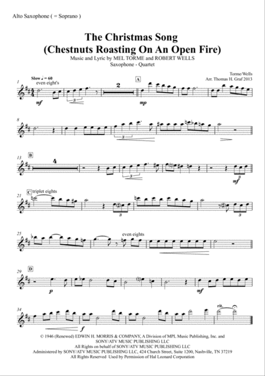 The Christmas Song (Chestnuts Roasting On An Open Fire) Saxophone Quartet scores gallery preview page 5