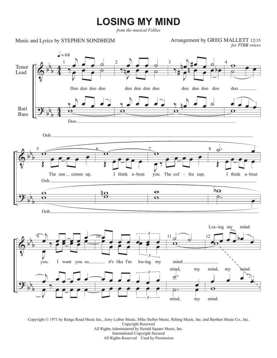 Losing My Mind TTBB scores gallery preview page 1