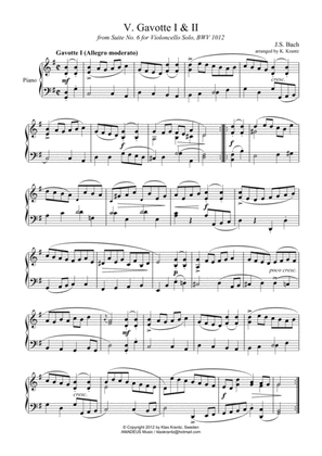 Book cover for Gavotte 1 & 2 BWV 1012 for piano solo