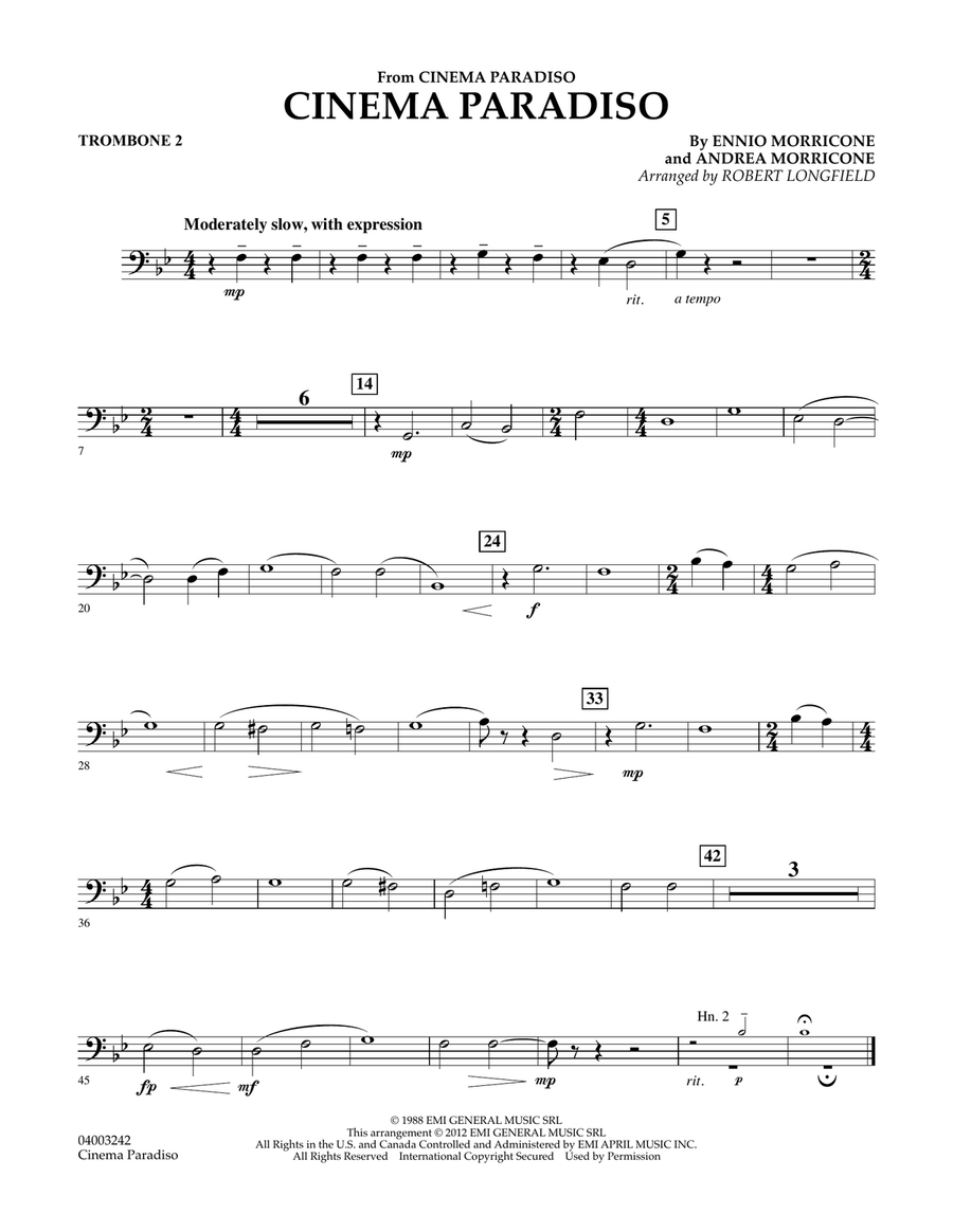 Cinema Paradiso (Flexible Solo with Band) - Trombone 2 Concert Band scores gallery preview page 1