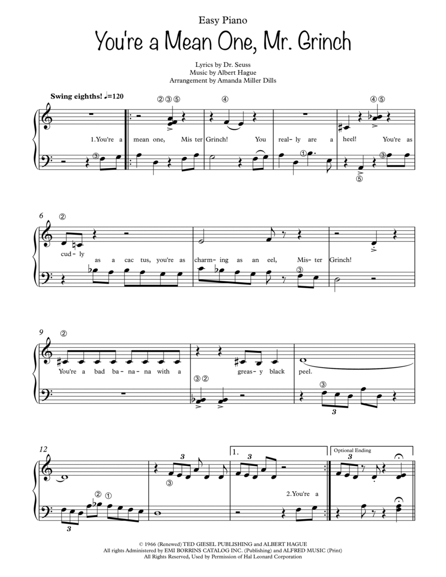 You're A Mean One, Mr. Grinch Piano Solo scores gallery preview page 1