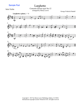 Book cover for LARGHETTO,Op.6, No.12, Violin Solo, Intermediate Level