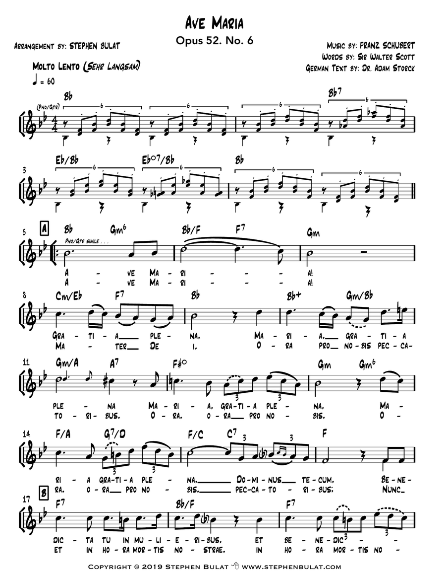 Ave Maria (Schubert) - Lead sheet in original key of Bb