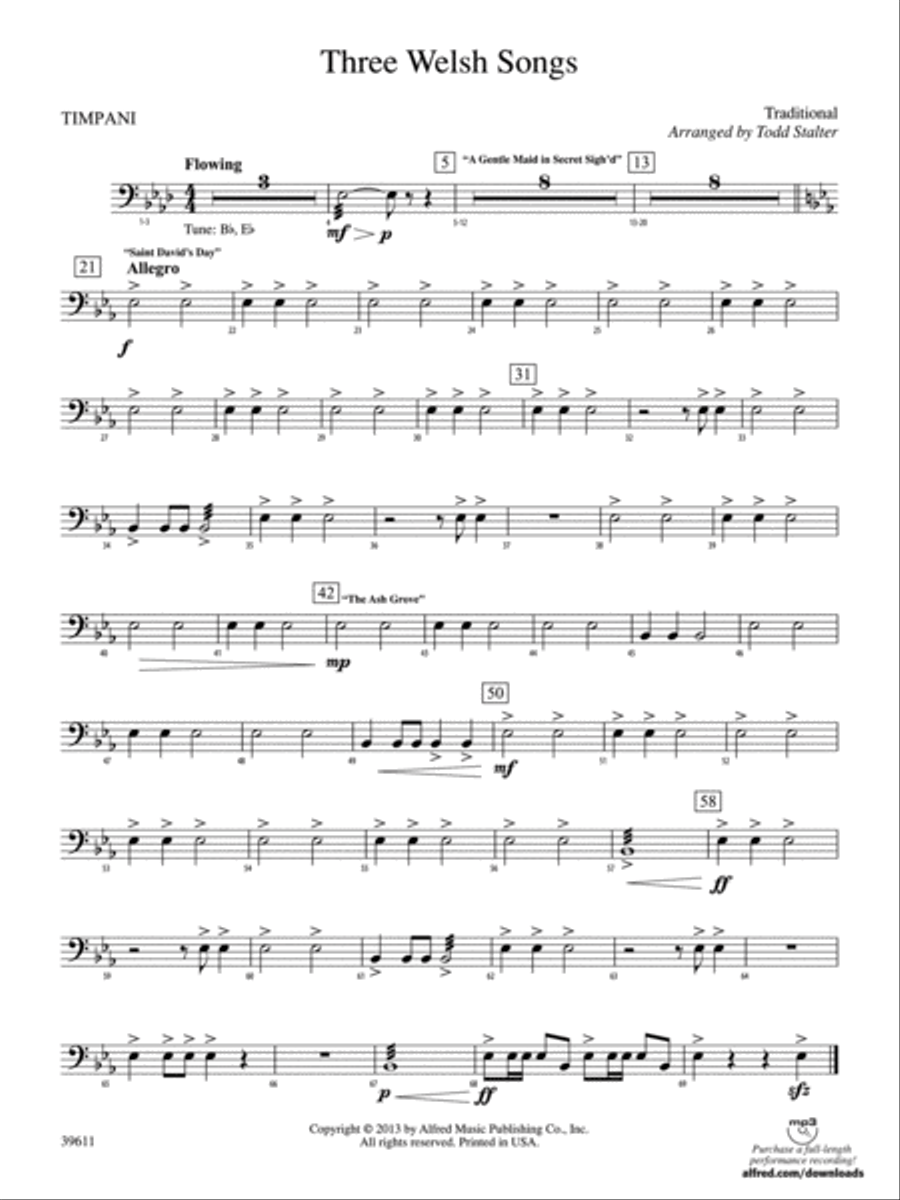 Three Welsh Songs: Timpani Concert Band scores gallery preview page 1