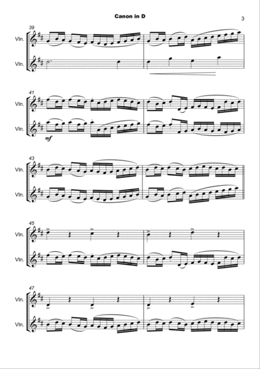 Pachelbel's Canon in D, Violin Duet (with optional bass part) String Duet scores gallery preview page 4
