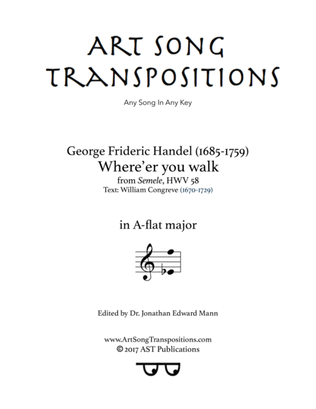 Book cover for HANDEL: Where'er you walk (transposed to A-flat major)