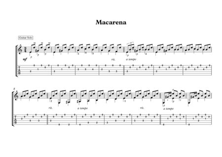 Macarena spanish guitar solo by Traditional Classical Guitar - Digital Sheet Music