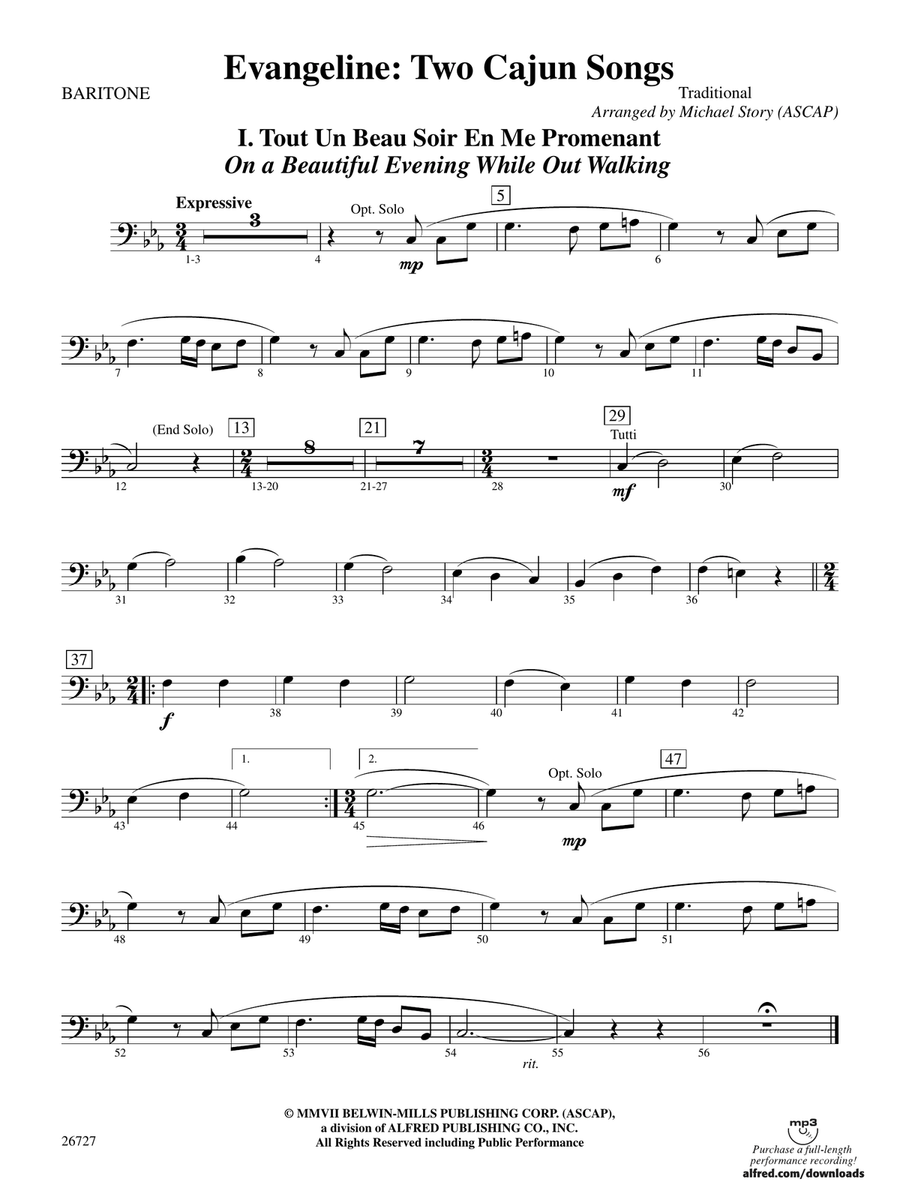 Evangeline: Two Cajun Songs: Baritone B.C.