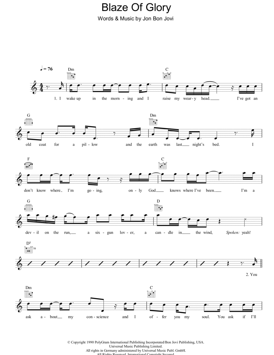 Blaze Of Glory Piano scores gallery preview page 1