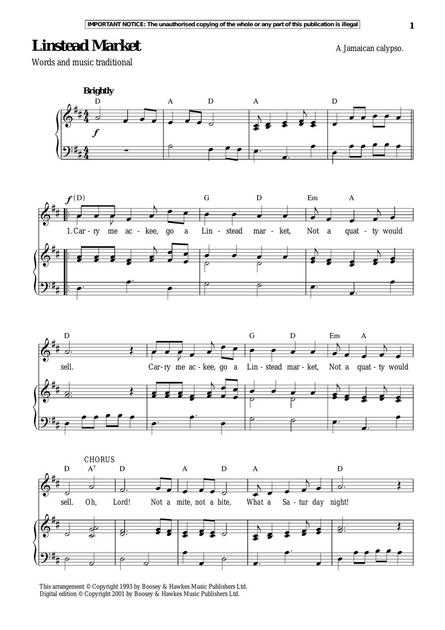 Linstead Market Linstead Market Piano, Vocal scores gallery preview page 1